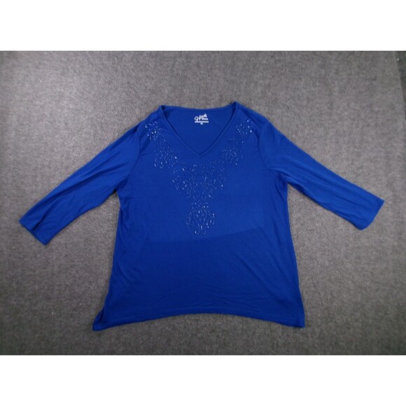 Jaclyn Smith Top Woman Large Blue Base Layer Capsule Work Beaded Neck Casual - Picture 1 of 9